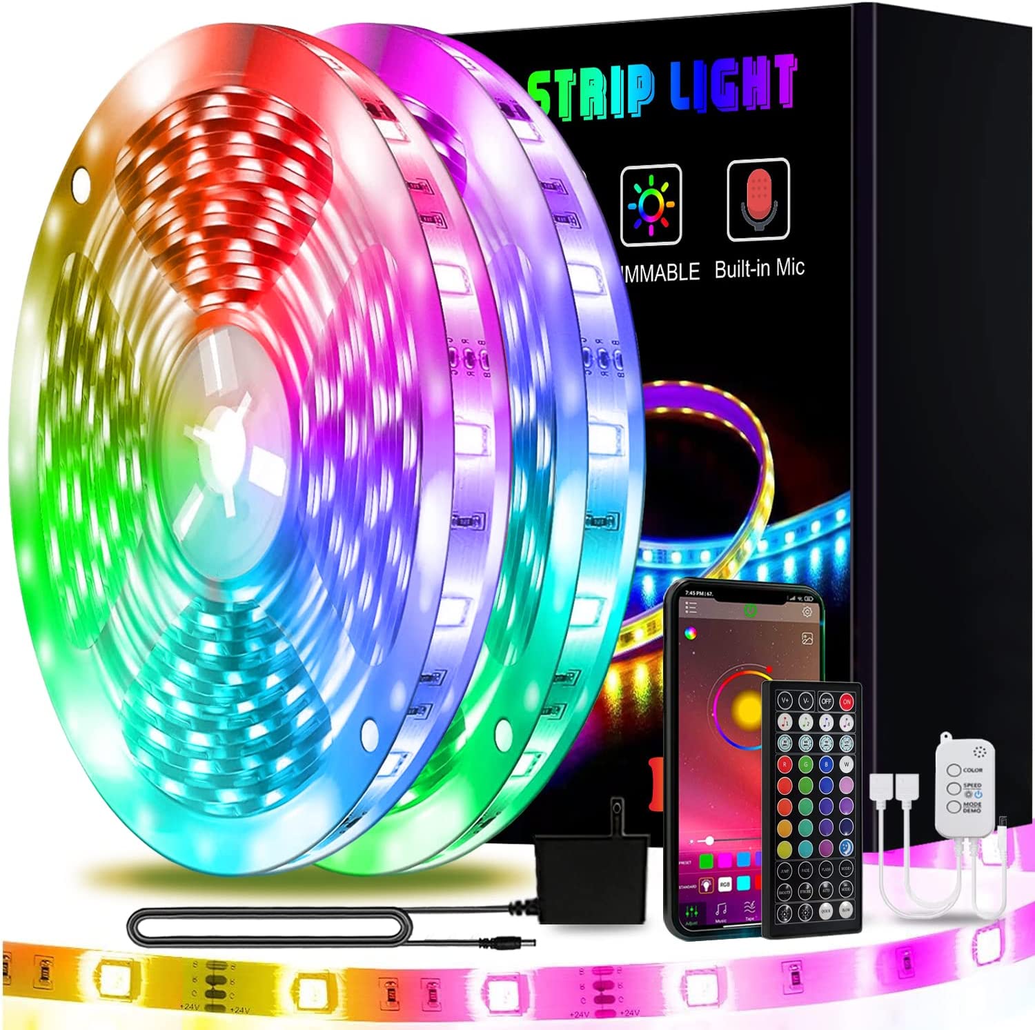 KIKO Led Strips Lights 20m, 65.6ft Flexible Color Changing Led Lights Strip for Bedroom, 5050 RGB Led Tape Lights with RF Remote, 12V Power Supply RGB Led Light for Room, Bar, Tv, Kitchen, Party