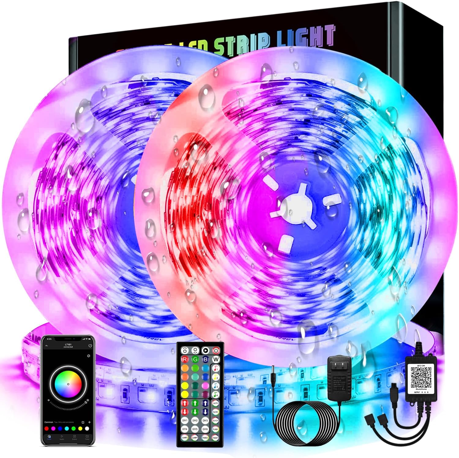 100ft Outdoor LED Strip Lights Waterproof, IP67 Waterproof Outside Led Light Strips Waterproof with App Remote Control,Music Sync RGB Exterior 24V Led Rope Lights,for Balcony,Deck,Roof,Garden,Pool
